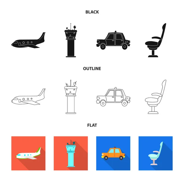 Vector illustration of airport and airplane sign. Collection of airport and plane stock symbol for web. — Stock Vector