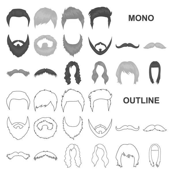 Mustache y barba, peinados iconos monocromáticos en colección de conjuntos para el diseño. Elegante corte de pelo vector símbolo stock web ilustración . — Archivo Imágenes Vectoriales