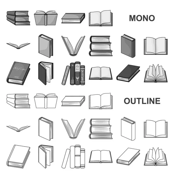 Boek in de pictogrammen voor de afhankelijkheid monochrom in set collectie voor design. Gedrukte producten vector symbool voorraad web illustratie. — Stockvector