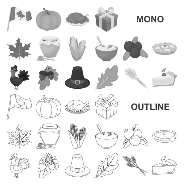 Καναδά ημέρα των Ευχαριστιών monochrom εικονίδια στο σύνολο συλλογής για το σχεδιασμό. Καναδά και παράδοση σύμβολο μετοχής web εικονογράφηση διάνυσμα. — Διανυσματικό Αρχείο
