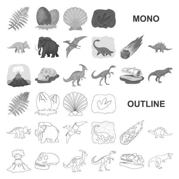 Different dinosaurs monochrom icons in set collection for design. Prehistoric animal vector symbol stock web illustration. — Stock Vector