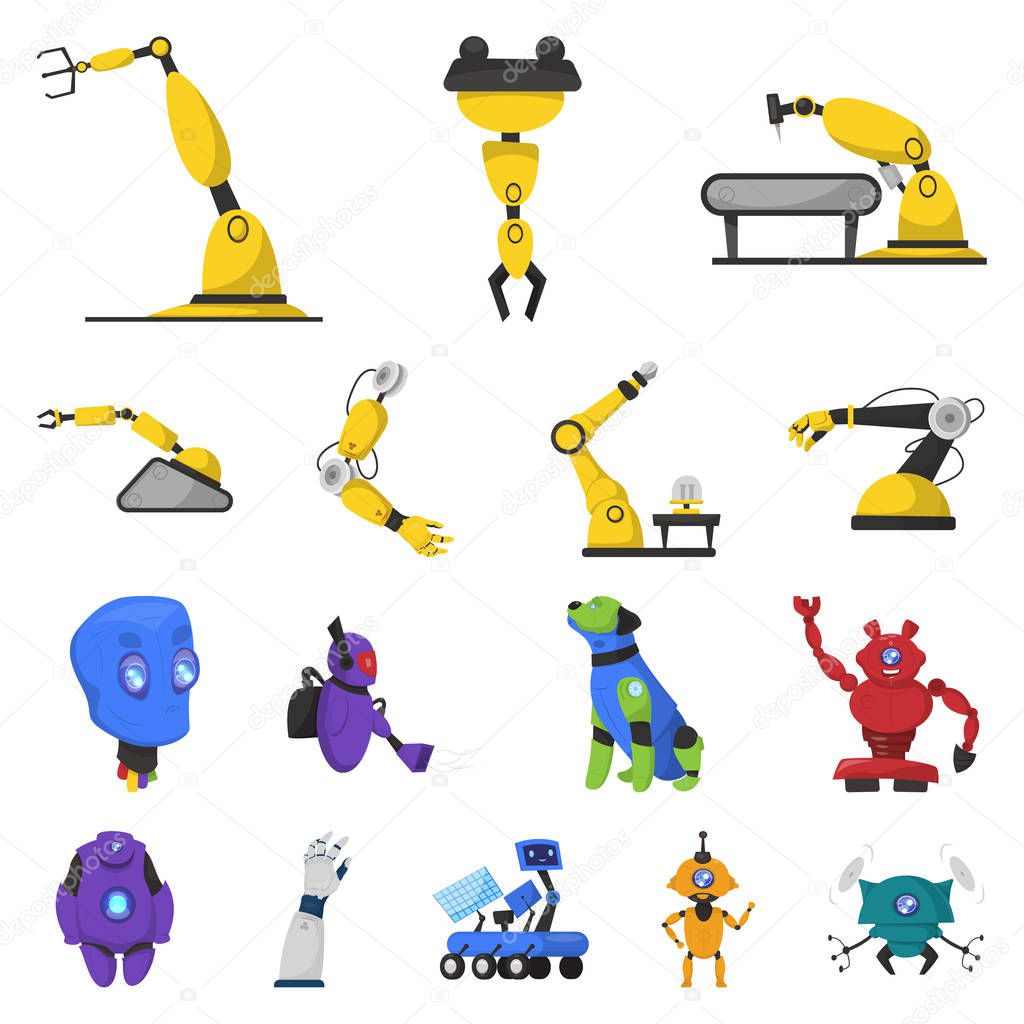 Isolated object of robot and factory sign. Set of robot and space stock symbol for web.