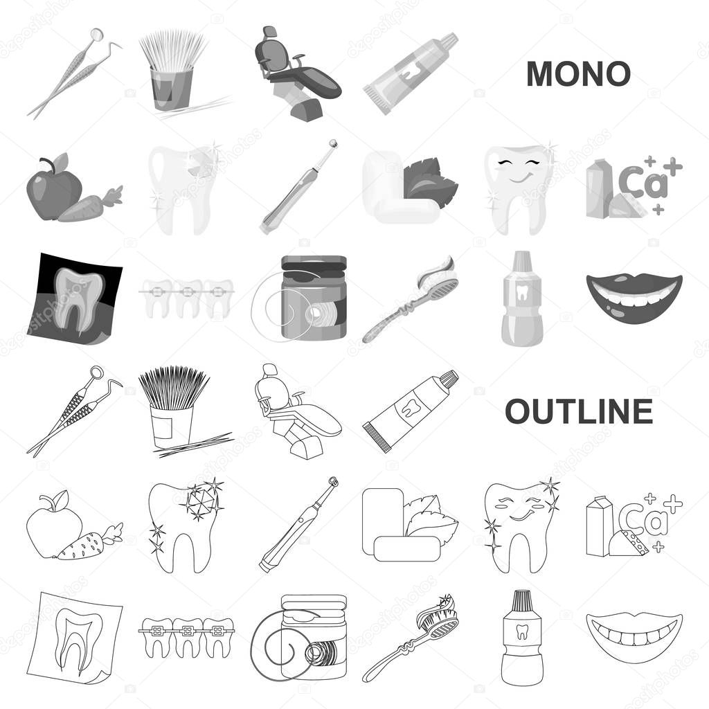 Dental care monochrom icons in set collection for design. Care of teeth vector symbol stock  illustration.