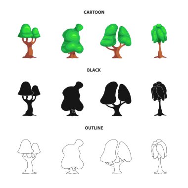 Ağaç ve doğa sembolü yalıtılmış nesne. Ağaç ve taç hisse senedi vektör çizim topluluğu.