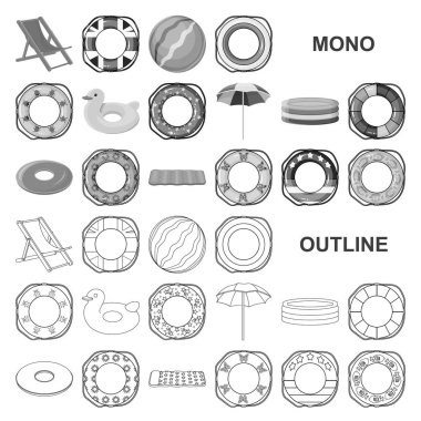 Daire monochrom Icons set koleksiyonu tasarım için yüzme necklac. Farklı lifebuoys sembol stok web illüstrasyon vektör.