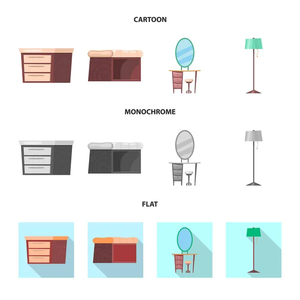 Isolerade objekt av möbler och lägenhet logotyp. Samling av möbler och hem vektor ikonen för lager. — Stock vektor