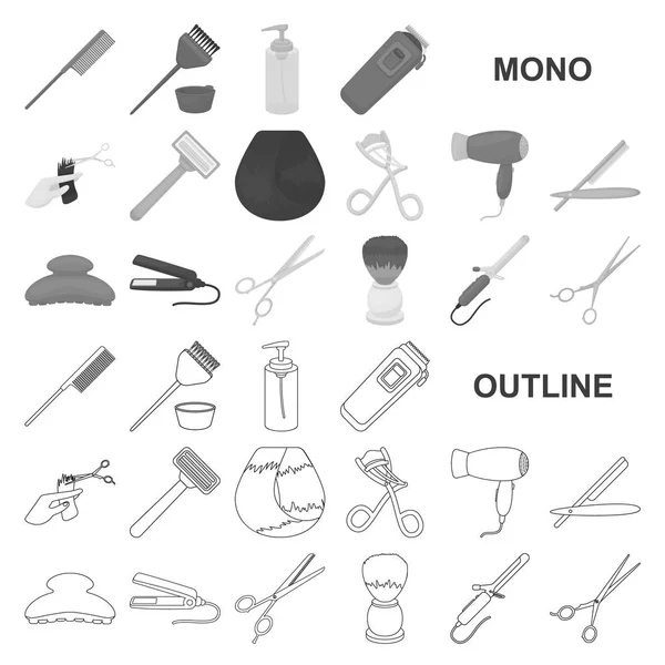 Parrucchiere e strumenti icone monocromatiche in collezione set per il design.Professione parrucchiere vettoriale simbolo stock web illustrazione . — Vettoriale Stock