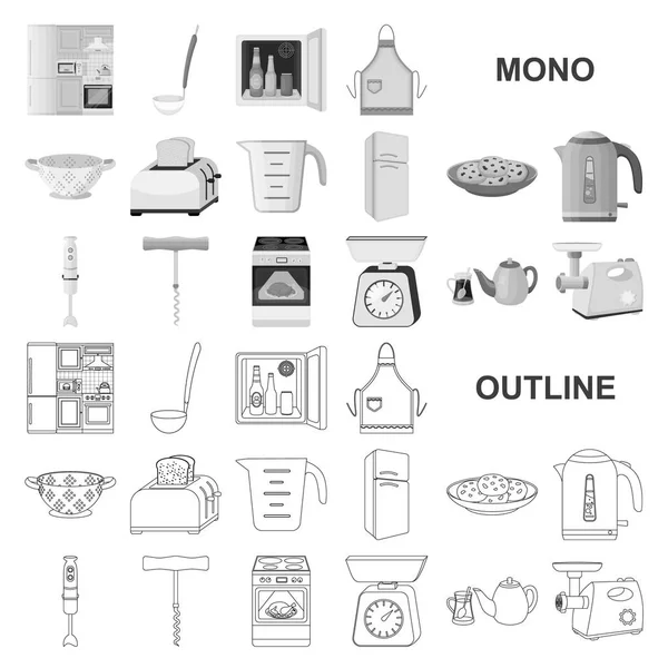 Equipo de cocina iconos monocromáticos en la colección de conjuntos para el diseño. Cocina y accesorios vector símbolo stock web ilustración . — Vector de stock