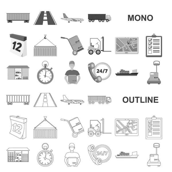 Service logistique icônes monochrome dans la collection de set pour le design. Logistique et équipement symbole vectoriel stock illustration web . — Image vectorielle