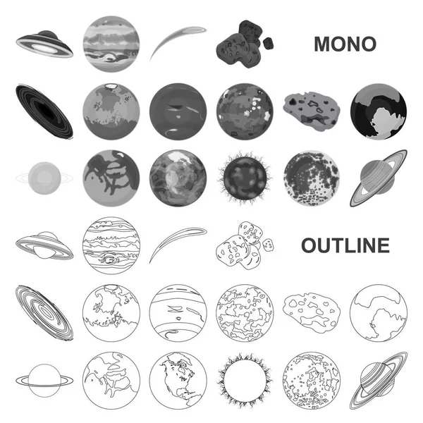 I pianeti del sistema solare icone monocromatiche in collezione set per il design. Cosmo e astronomia vettoriale simbolo stock web illustrazione . — Vettoriale Stock