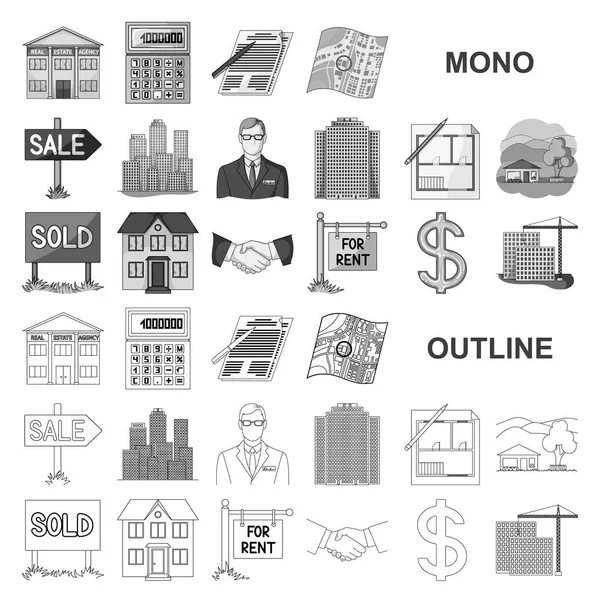 Realtor, agency monochrom icons in set collection for design. Buying and selling real estate vector symbol stock web illustration. — Stock Vector