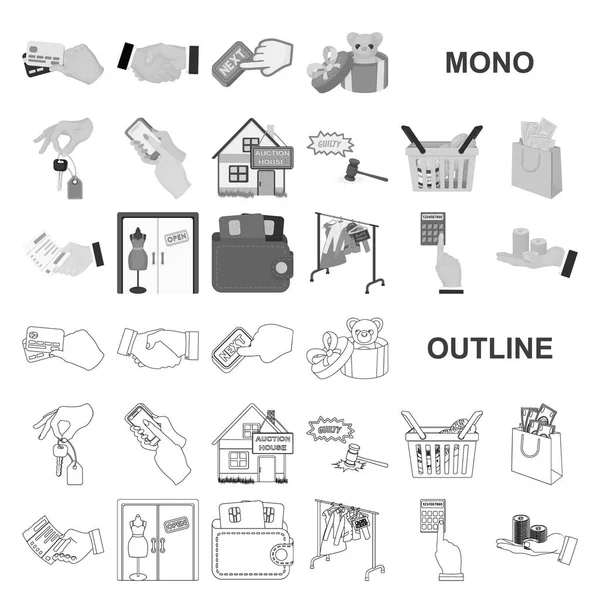 E-commerce en business monochrom pictogrammen in set collectie voor design. Kopen en verkopen van voorraad web vectorillustratie symbool. — Stockvector
