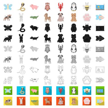 Set koleksiyonu tasarım için bir gerçekçi olmayan Karikatür hayvan simgeler. Oyuncak hayvanlar sembol stok web illüstrasyon vektör.