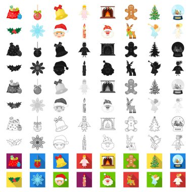 Noel öznitelikleri ve aksesuarlar set koleksiyonu tasarım için simgeleri karikatür. Neşeli Noel vektör simge stok web çizim.