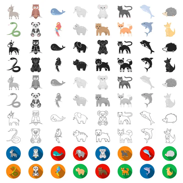 Set koleksiyonu tasarım için bir gerçekçi olmayan hayvan karikatür simgeler. Oyuncak hayvanlar sembol stok web illüstrasyon vektör. — Stok Vektör