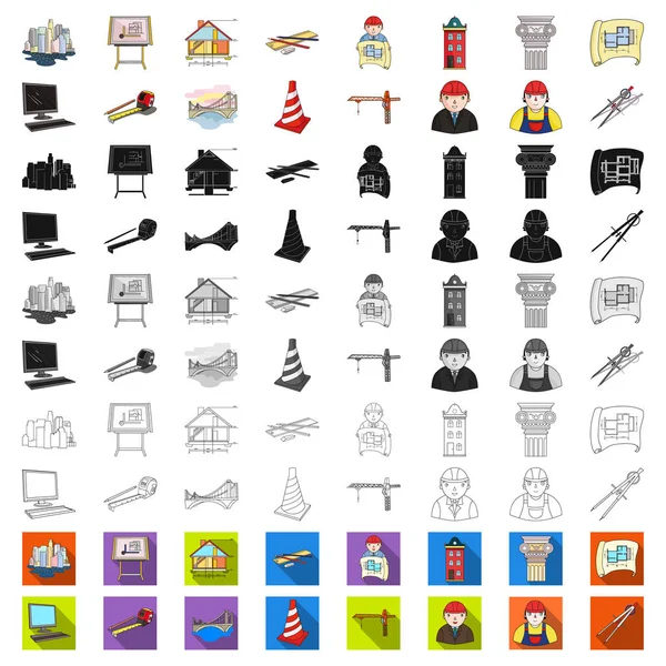 Iconos de dibujos animados de arquitectura y construcción en colección de conjuntos para el diseño. Arquitecto y equipo vector símbolo stock web ilustración . — Vector de stock