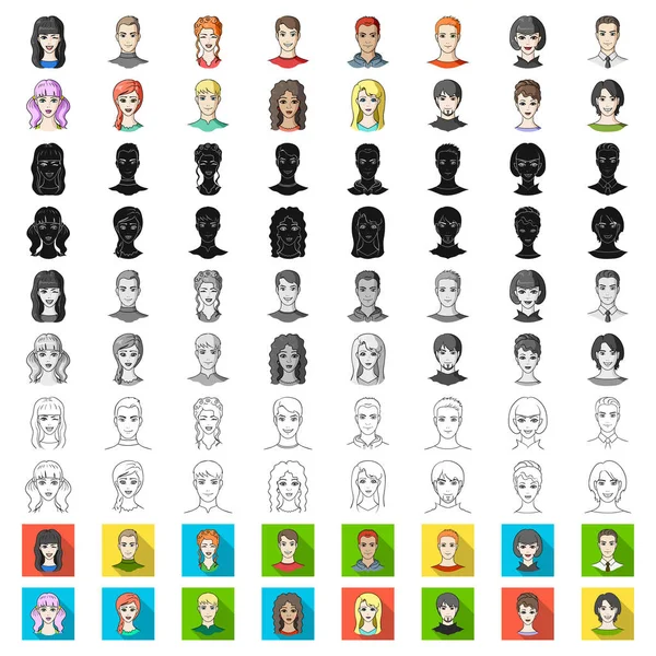 Avatar en gezicht cartoon pictogrammen in set collectie voor design. Een persoon uiterlijk symbool voorraad web vectorillustratie. — Stockvector