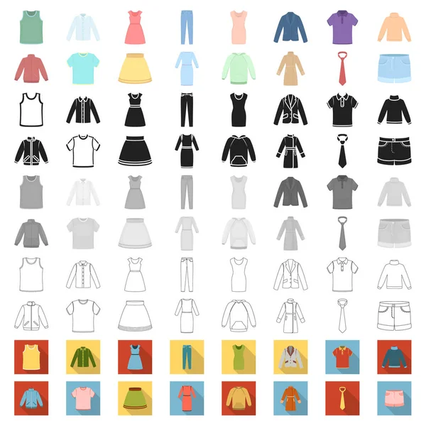 Diferentes tipos de ícones de desenhos animados de roupas na coleção de conjuntos para design. Roupas e estilo vetor símbolo web ilustração . — Vetor de Stock