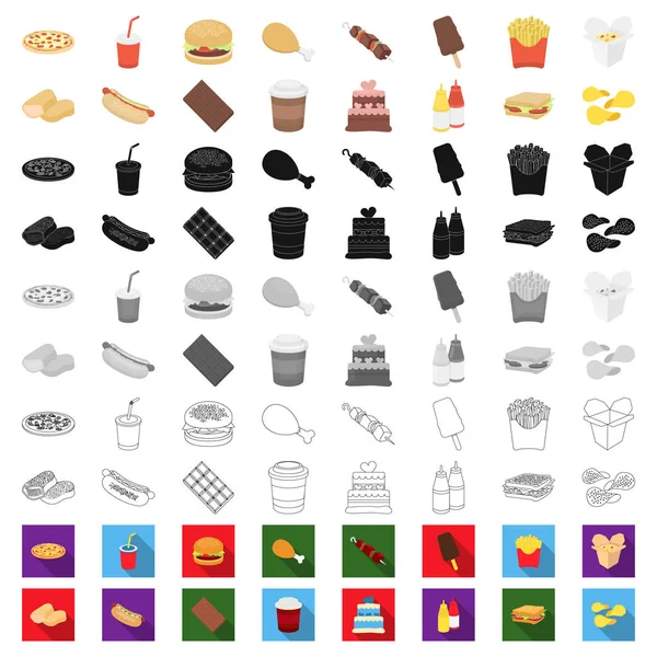 Ícones de desenhos animados de fast food na coleção de conjuntos para design.Food de produtos semi-acabados símbolo vetorial ilustração web . — Vetor de Stock