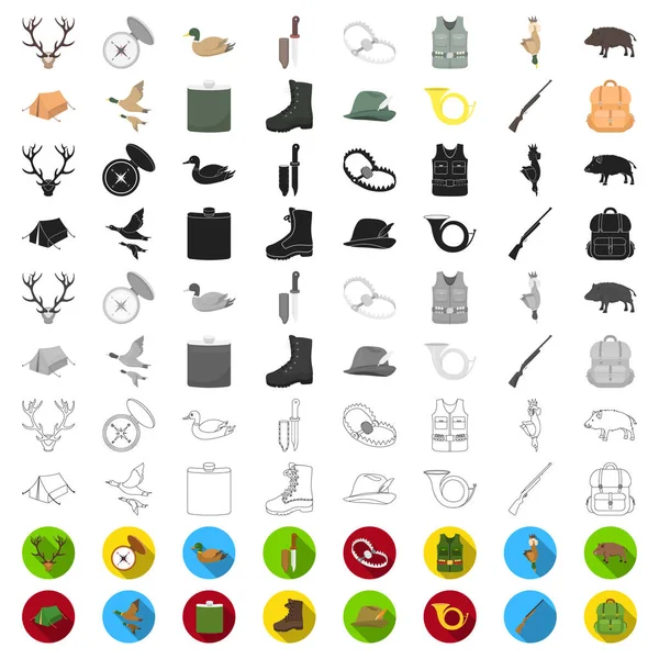 Caza y trofeo iconos de dibujos animados en la colección de conjuntos para el diseño. Caza y equipo vector símbolo stock web ilustración . — Vector de stock