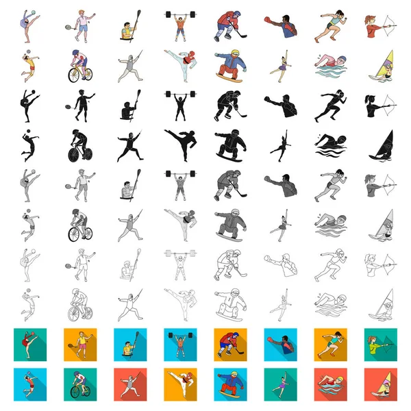 Different kinds of sports cartoon icons in set collection for design. Athlete, competitions vector symbol stock web illustration. — Stock Vector