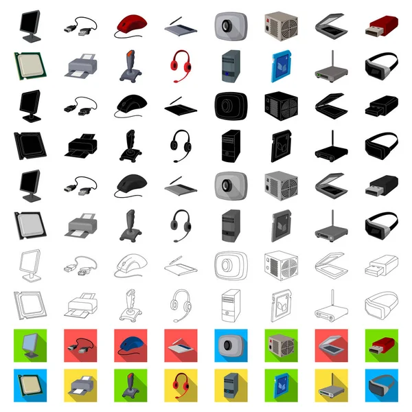 Personal Computer Cartoon Icons in Set Collection für Design. Ausrüstung und Zubehör Vektor Symbol Stock Web Illustration. — Stockvektor