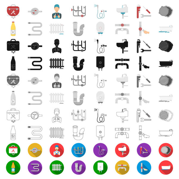 Plumbing, fitting cartoon icons in set collection for design. Equipment and tools vector symbol stock web illustration.