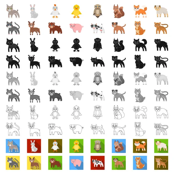 Ícones de desenhos animados de animais de brinquedo na coleção de conjuntos para design. ilustração da teia do estoque do símbolo do vetor do pássaro, do predador e do herbívoro . — Vetor de Stock