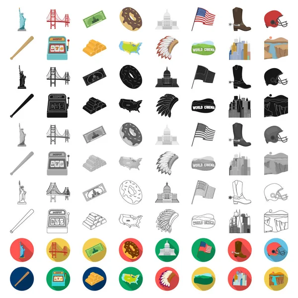 EE.UU. país iconos de dibujos animados en la colección de conjuntos para design.Travel y atracciones vector símbolo stock web ilustración . — Vector de stock