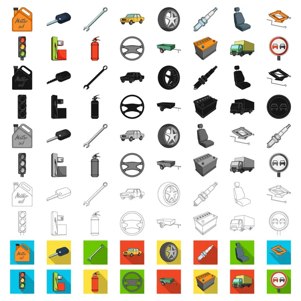 Car, vehicle cartoon icons in set collection for design. Car and equipment vector symbol stock web illustration. — Stock Vector