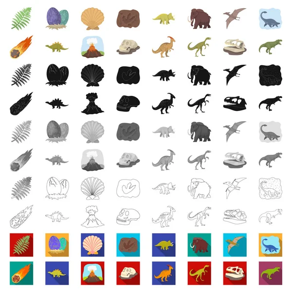 Différents dinosaures icônes de dessin animé dans la collection de jeu pour le design. Illustration de la toile du symbole vecteur animal préhistorique . — Image vectorielle