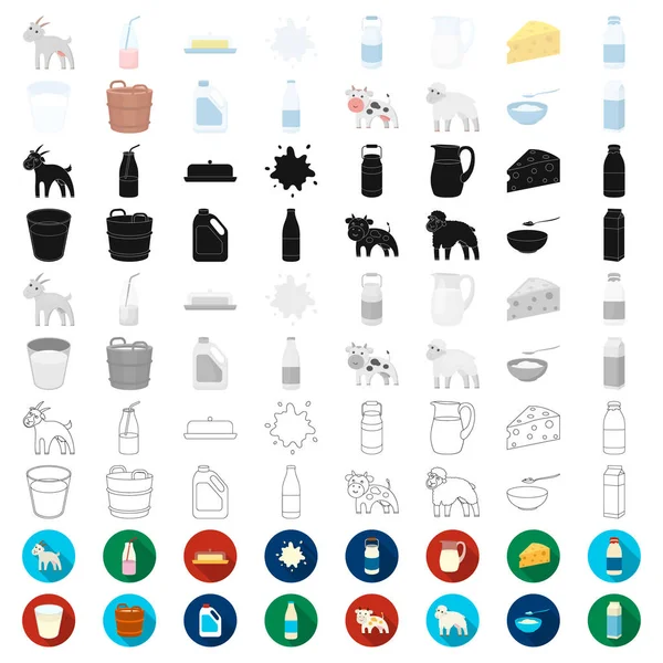 Iconos de dibujos animados de productos lácteos en la colección de conjuntos para design.Milk y vector de alimentos símbolo de stock web ilustración . — Vector de stock