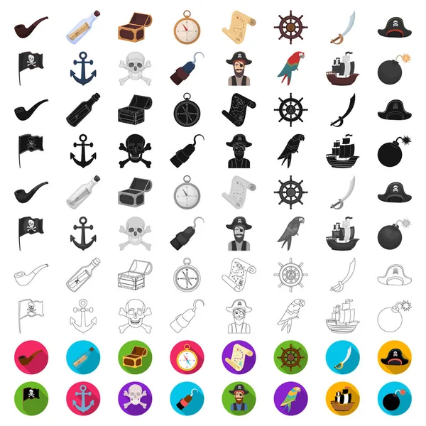 Pirata, ladrón de mar iconos de dibujos animados en la colección de conjuntos para el diseño. Tesoros, atributos vector símbolo stock web ilustración . — Vector de stock