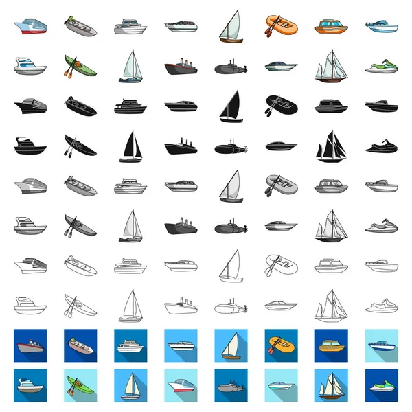 Και τις θαλάσσιες μεταφορές κινουμένων σχεδίων εικονίδια στη συλλογή σετ για σχεδιασμό. Μια ποικιλία από σκάφη και πλοία διανυσματικά εικονογράφηση σύμβολο μετοχής web. — Διανυσματικό Αρχείο