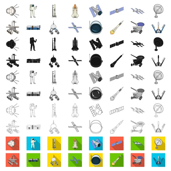 Raumfahrttechnologie cartoon icons in set collection for design.spacecraft und equipment vektor symbol stock web illustration. — Stockvektor