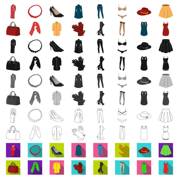 Мультфильм о женской одежде в коллекции для дизайна "Одежда, галстуки и аксессуары" . — стоковый вектор