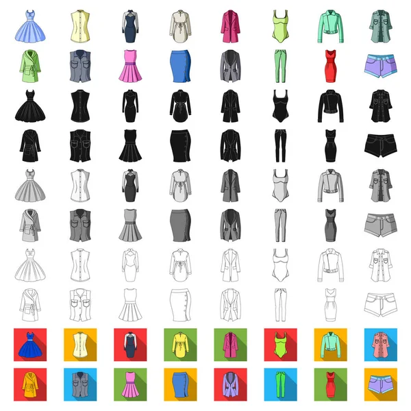 Frauen Kleidung Cartoon-Symbole in Set Sammlung für design.Kleidung Sorten und Accessoires Vektor Symbol Stock Web-Illustration. — Stockvektor
