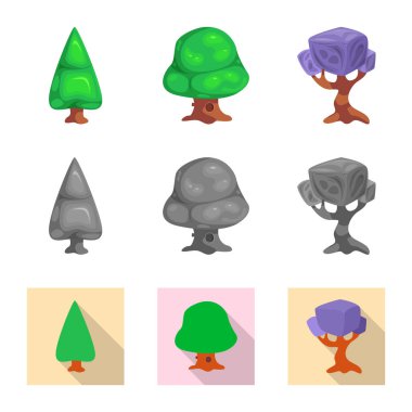 Ağaç ve doğa logo vektör tasarımı. Web için ağaç ve taç hisse senedi simgesi kümesi.