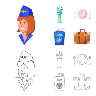 Havaalanı ve uçak simge vektör Illustration. Havaalanı ve uçak hisse senedi vektör çizim seti.