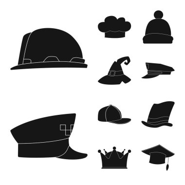 Şapkalar ve kap simge vektör çizim. Şapkalar ve hisse senedi için aksesuar vektör ikon koleksiyonu.
