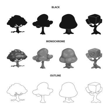 Ağaç ve doğa simge vektör tasarımı. Ağaç ve taç hisse senedi vektör çizim topluluğu.