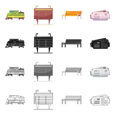 Tren ve istasyon logo vektör Illustration. Web için tren ve bilet hisse senedi simgesi kümesi.