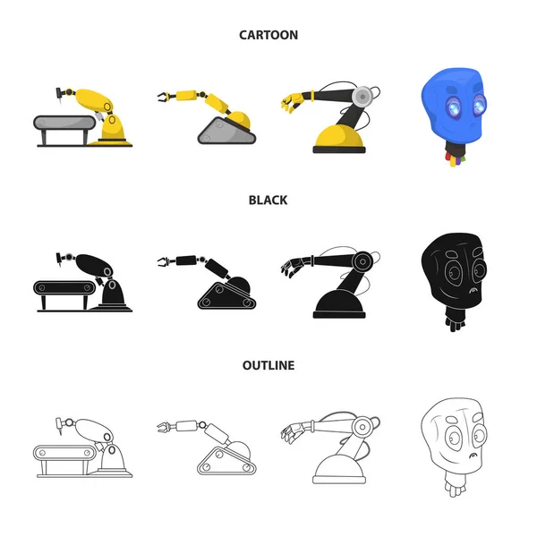 Robot ve fabrika logosu yalıtılmış nesne. Web için robot ve uzay hisse senedi simgesi kümesi. — Stok Vektör