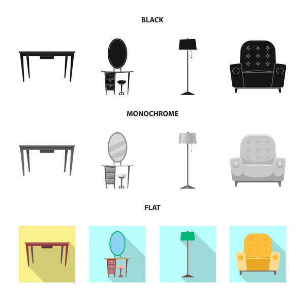 Vectorillustratie van meubilair en appartement teken. Collectie van meubels en home vector pictogram voor voorraad. — Stockvector