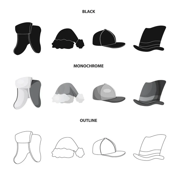 Objeto isolado de capacete e ícone de boné. Coleção de chapéus e acessórios símbolo de estoque para web . —  Vetores de Stock