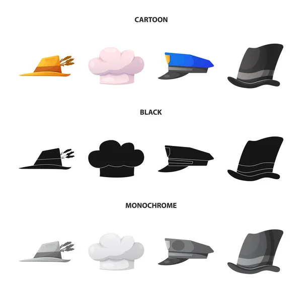 Ilustración vectorial del casco y el símbolo de la tapa. Conjunto de sombreros y accesorios stock vector ilustración . — Archivo Imágenes Vectoriales