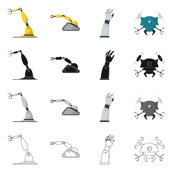 Ilustración vectorial de robot e icono de fábrica. Conjunto de robot e ilustración de vector de stock espacial . — Vector de stock