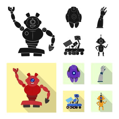 Robot ve fabrika logo vektör Illustration. Hisse senedi için robot ve uzay vektör simge kümesi.