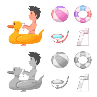 Havuzu ve yüzme işaret illüstrasyon vektör. Hisse senedi için havuz ve etkinlik vektör simge topluluğu.