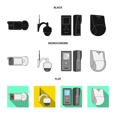 Cctv ve kamera işareti vektör tasarımı. Cctv ve sistem stok vektör çizim seti.